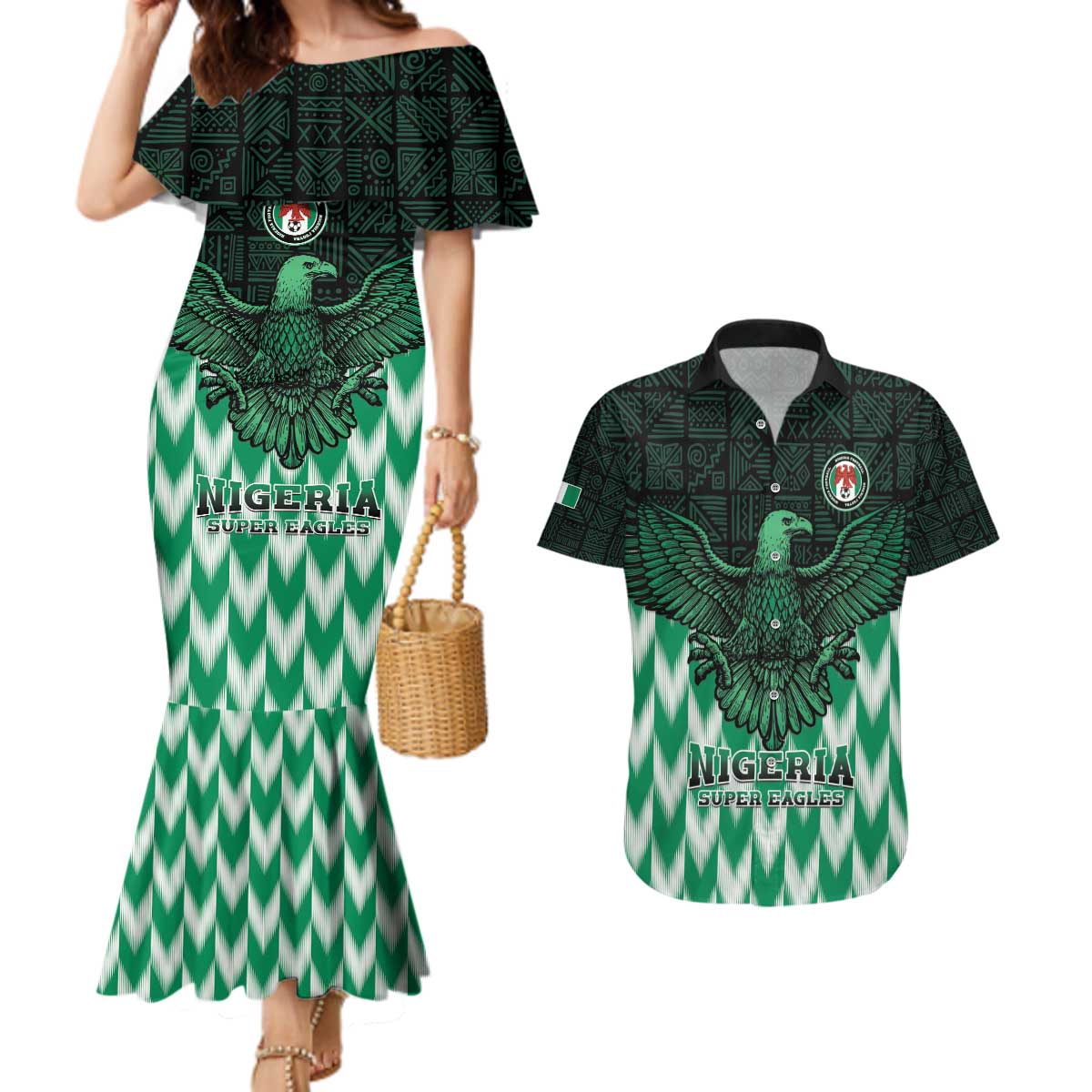 Custom Nigeria Football Couples Matching Mermaid Dress and Hawaiian Shirt Go Super Eagles Sporty Style - Wonder Print Shop