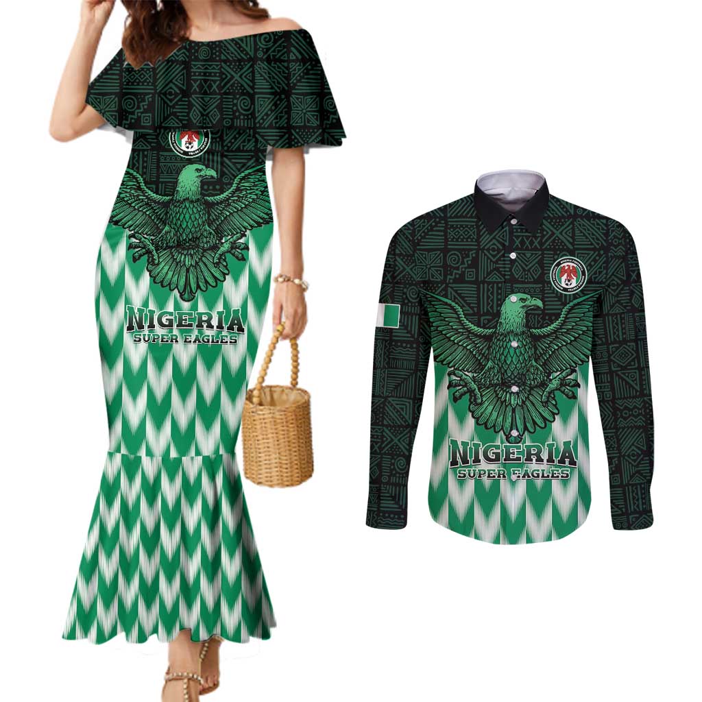 Custom Nigeria Football Couples Matching Mermaid Dress and Long Sleeve Button Shirt Go Super Eagles Sporty Style
