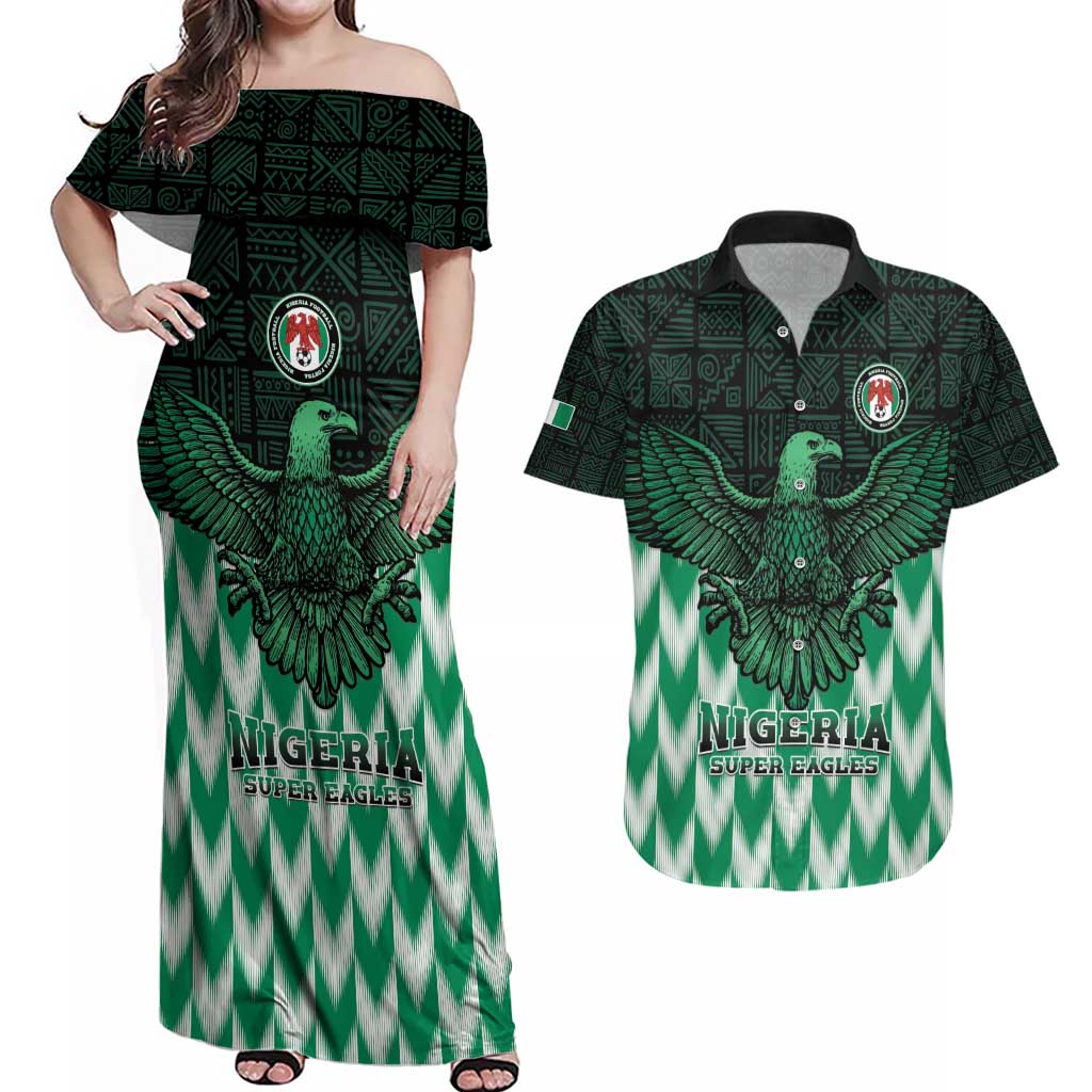Custom Nigeria Football Couples Matching Off Shoulder Maxi Dress and Hawaiian Shirt Go Super Eagles Sporty Style - Wonder Print Shop