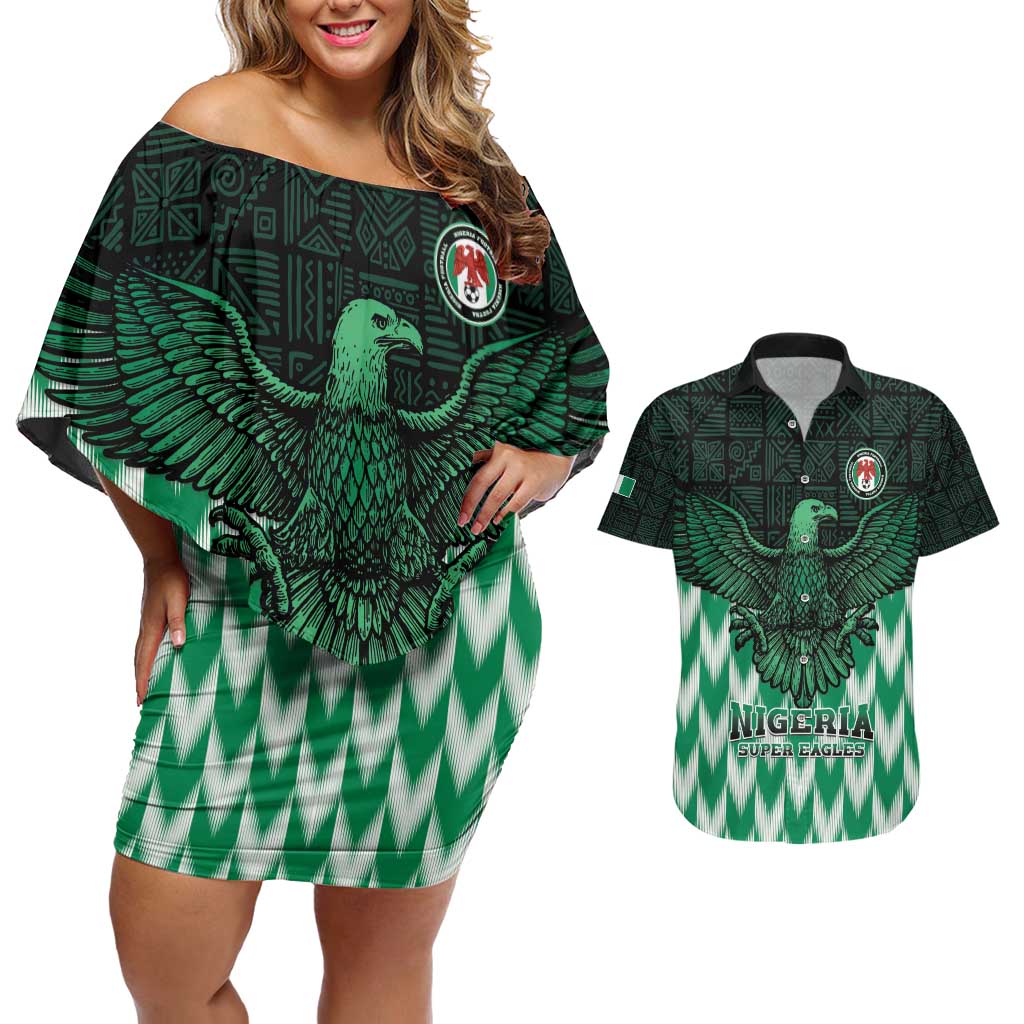 Custom Nigeria Football Couples Matching Off Shoulder Short Dress and Hawaiian Shirt Go Super Eagles Sporty Style - Wonder Print Shop