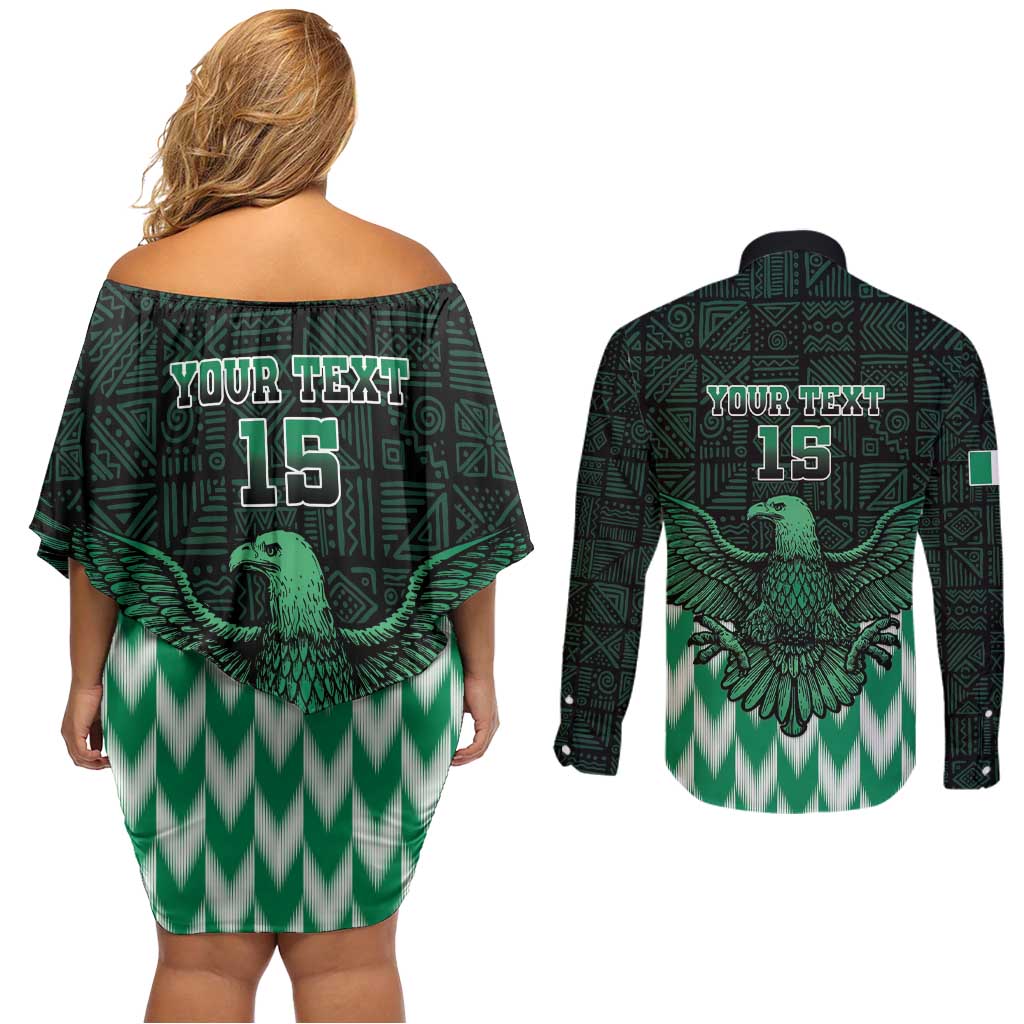 Custom Nigeria Football Couples Matching Off Shoulder Short Dress and Long Sleeve Button Shirt Go Super Eagles Sporty Style - Wonder Print Shop