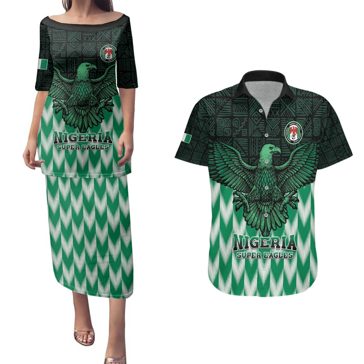 Custom Nigeria Football Couples Matching Puletasi and Hawaiian Shirt Go Super Eagles Sporty Style - Wonder Print Shop