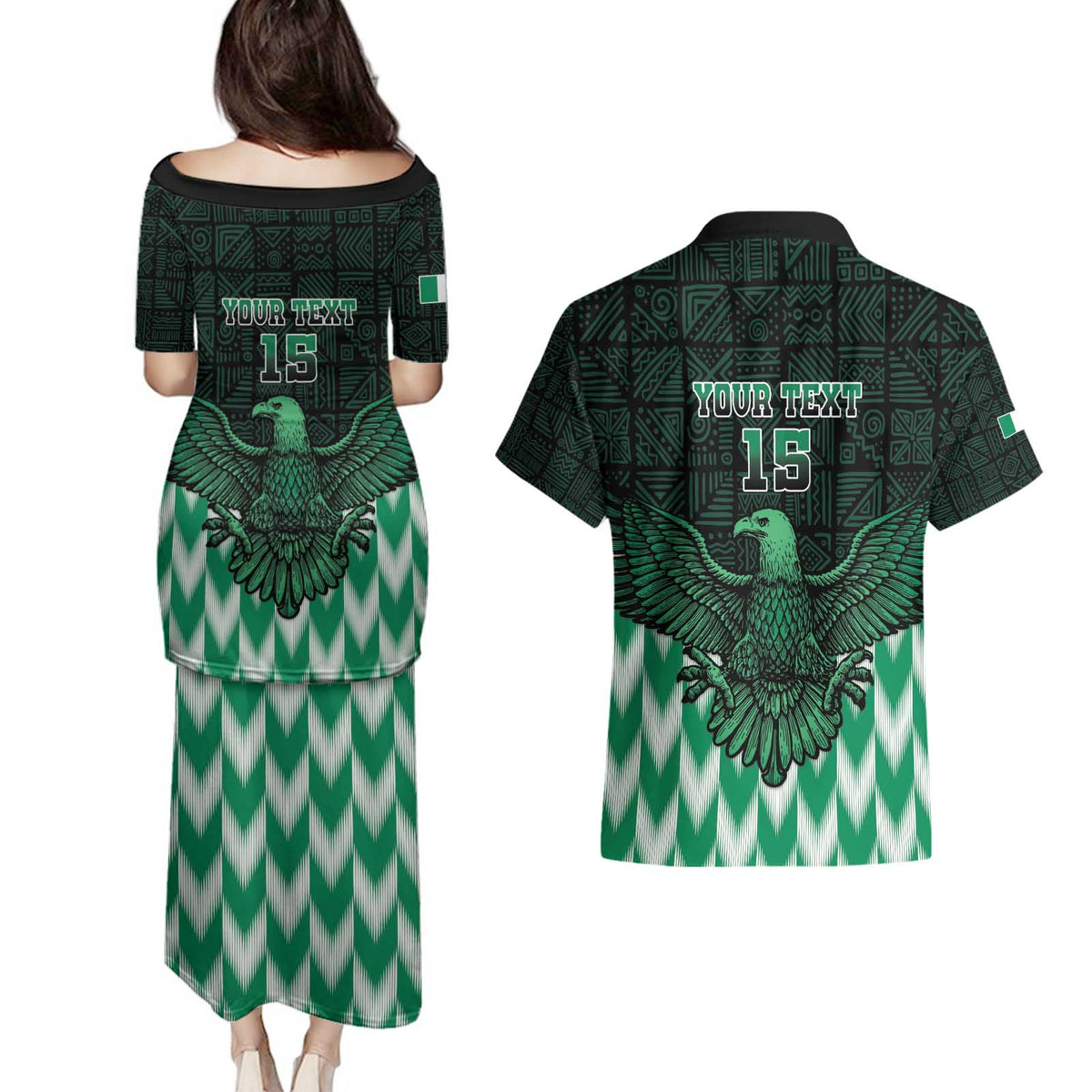 Custom Nigeria Football Couples Matching Puletasi and Hawaiian Shirt Go Super Eagles Sporty Style - Wonder Print Shop