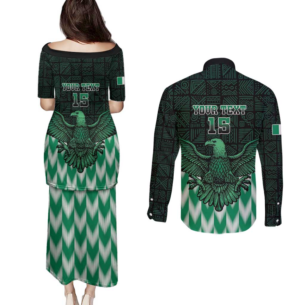 Custom Nigeria Football Couples Matching Puletasi and Long Sleeve Button Shirt Go Super Eagles Sporty Style - Wonder Print Shop