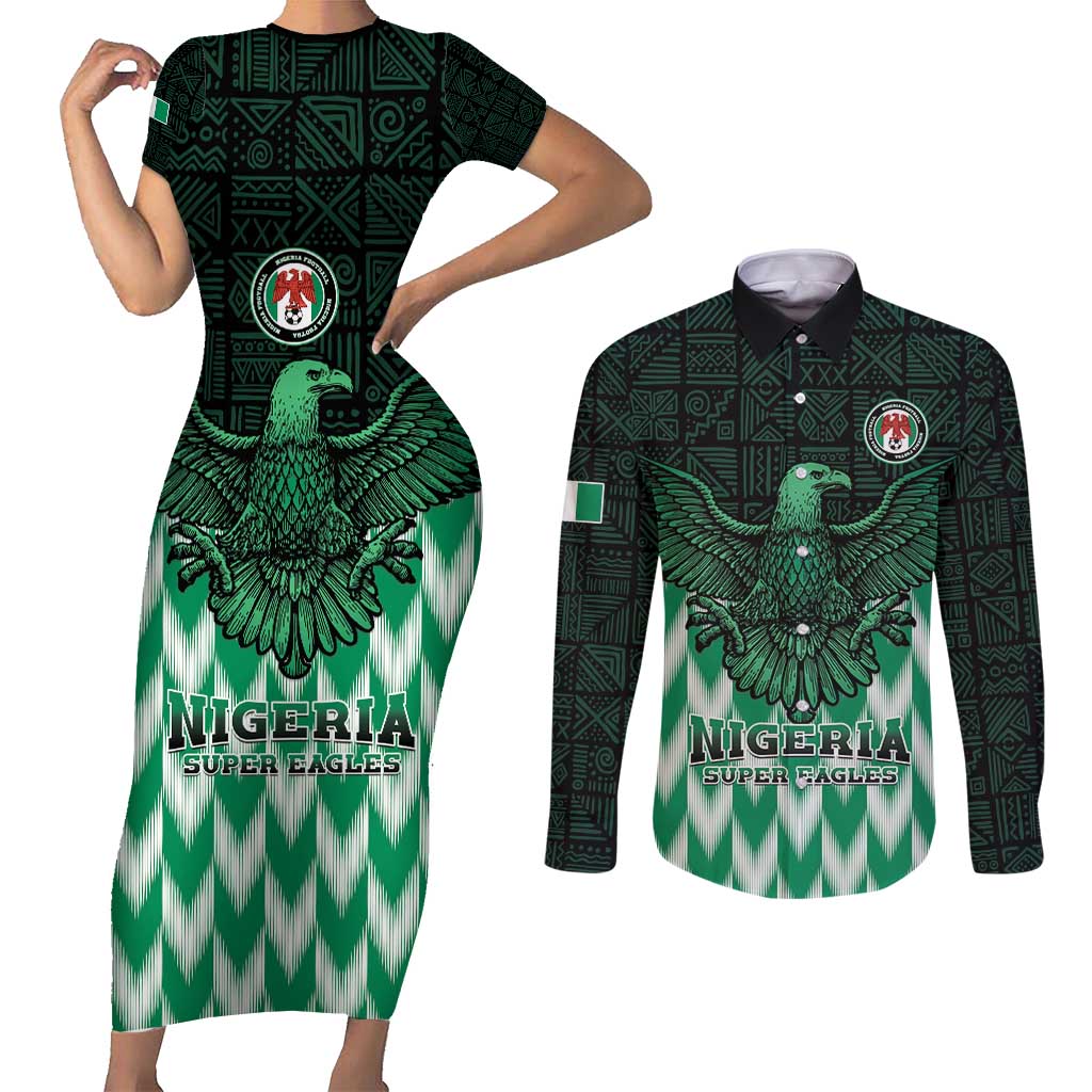 Custom Nigeria Football Couples Matching Short Sleeve Bodycon Dress and Long Sleeve Button Shirt Go Super Eagles Sporty Style - Wonder Print Shop