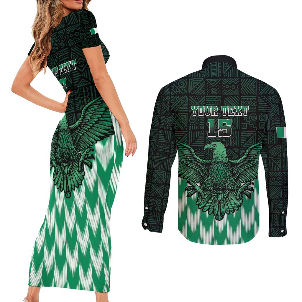 Custom Nigeria Football Couples Matching Short Sleeve Bodycon Dress and Long Sleeve Button Shirt Go Super Eagles Sporty Style - Wonder Print Shop