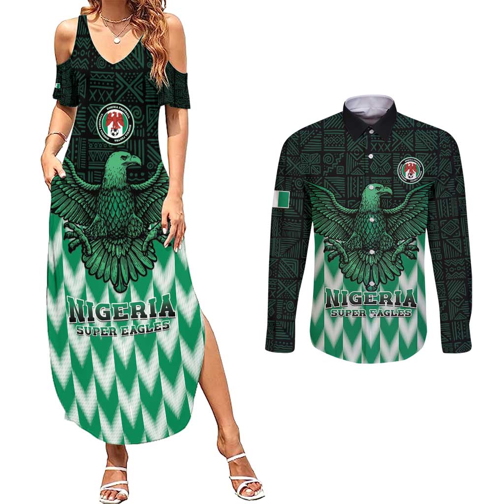 Custom Nigeria Football Couples Matching Summer Maxi Dress and Long Sleeve Button Shirt Go Super Eagles Sporty Style - Wonder Print Shop