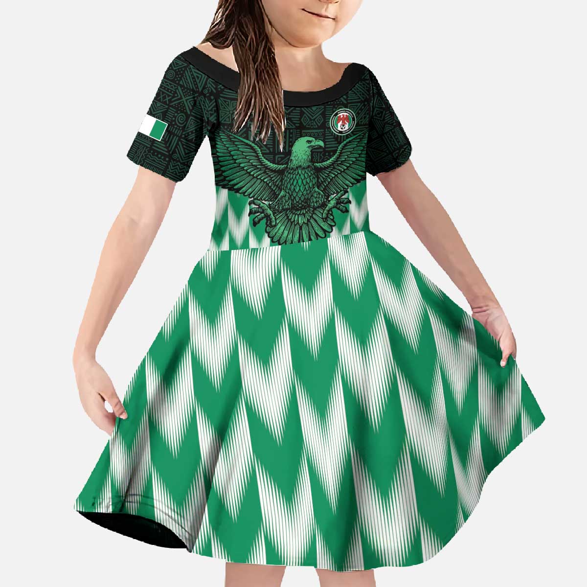 Custom Nigeria Football Family Matching Off The Shoulder Long Sleeve Dress and Hawaiian Shirt Go Super Eagles Sporty Style - Wonder Print Shop