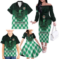 Custom Nigeria Football Family Matching Off The Shoulder Long Sleeve Dress and Hawaiian Shirt Go Super Eagles Sporty Style - Wonder Print Shop