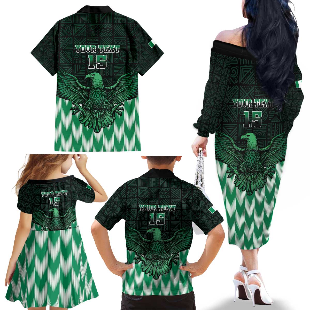 Custom Nigeria Football Family Matching Off The Shoulder Long Sleeve Dress and Hawaiian Shirt Go Super Eagles Sporty Style - Wonder Print Shop