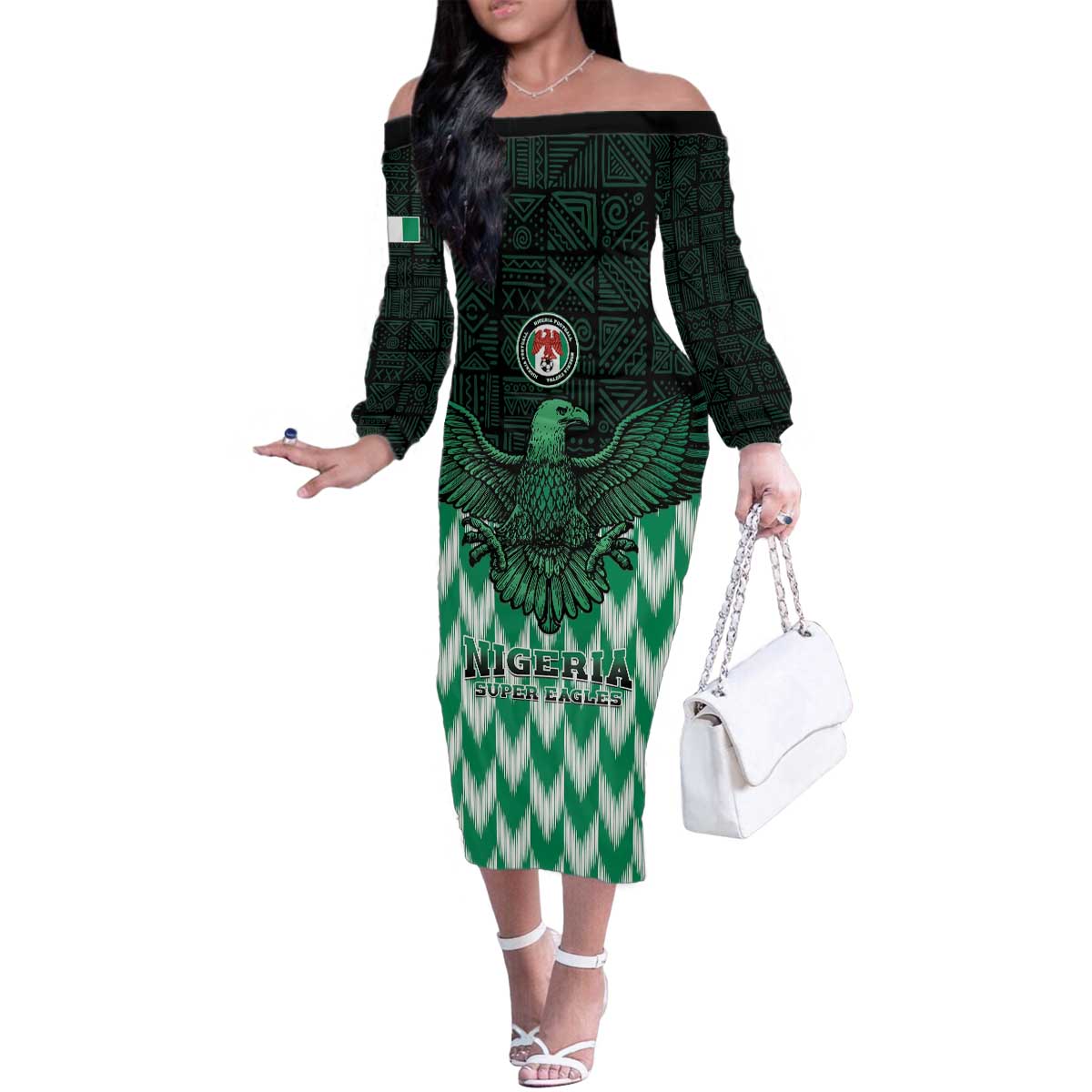 Custom Nigeria Football Family Matching Off The Shoulder Long Sleeve Dress and Hawaiian Shirt Go Super Eagles Sporty Style - Wonder Print Shop