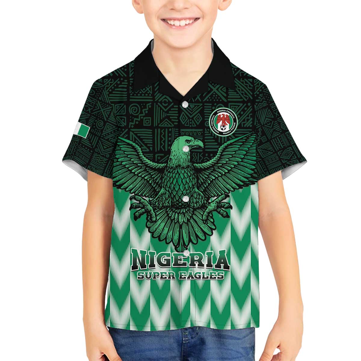 Custom Nigeria Football Family Matching Off The Shoulder Long Sleeve Dress and Hawaiian Shirt Go Super Eagles Sporty Style - Wonder Print Shop
