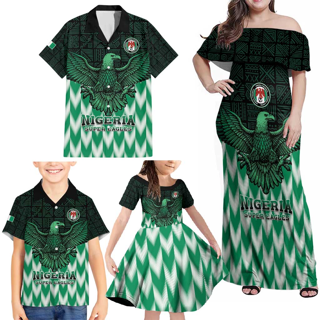 Custom Nigeria Football Family Matching Off Shoulder Maxi Dress and Hawaiian Shirt Go Super Eagles Sporty Style - Wonder Print Shop