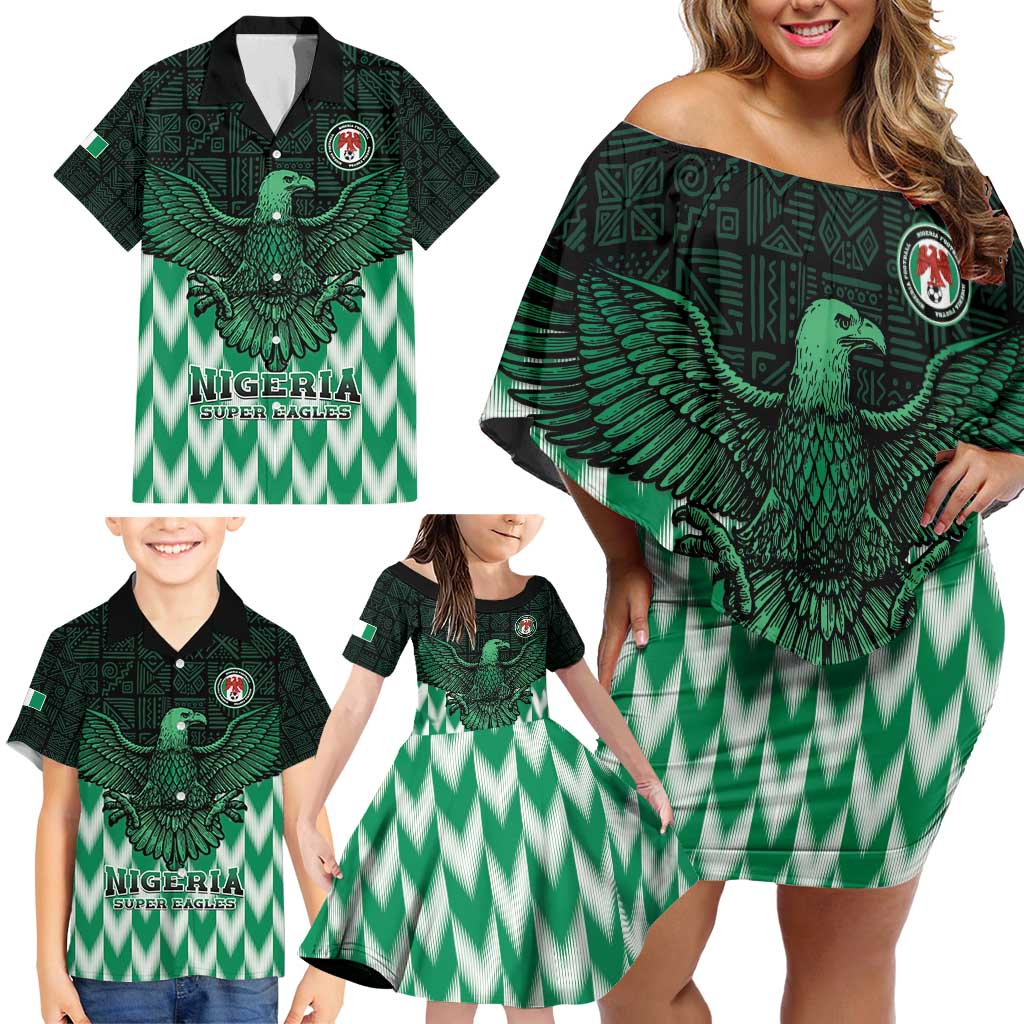 Custom Nigeria Football Family Matching Off Shoulder Short Dress and Hawaiian Shirt Go Super Eagles Sporty Style - Wonder Print Shop