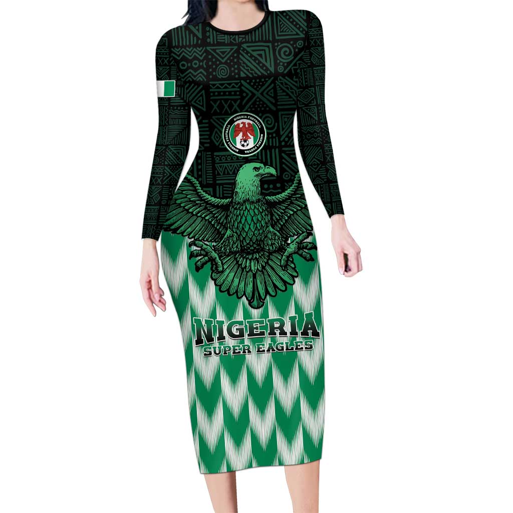 Custom Nigeria Football Long Sleeve Bodycon Dress Go Super Eagles Sporty Style - Wonder Print Shop