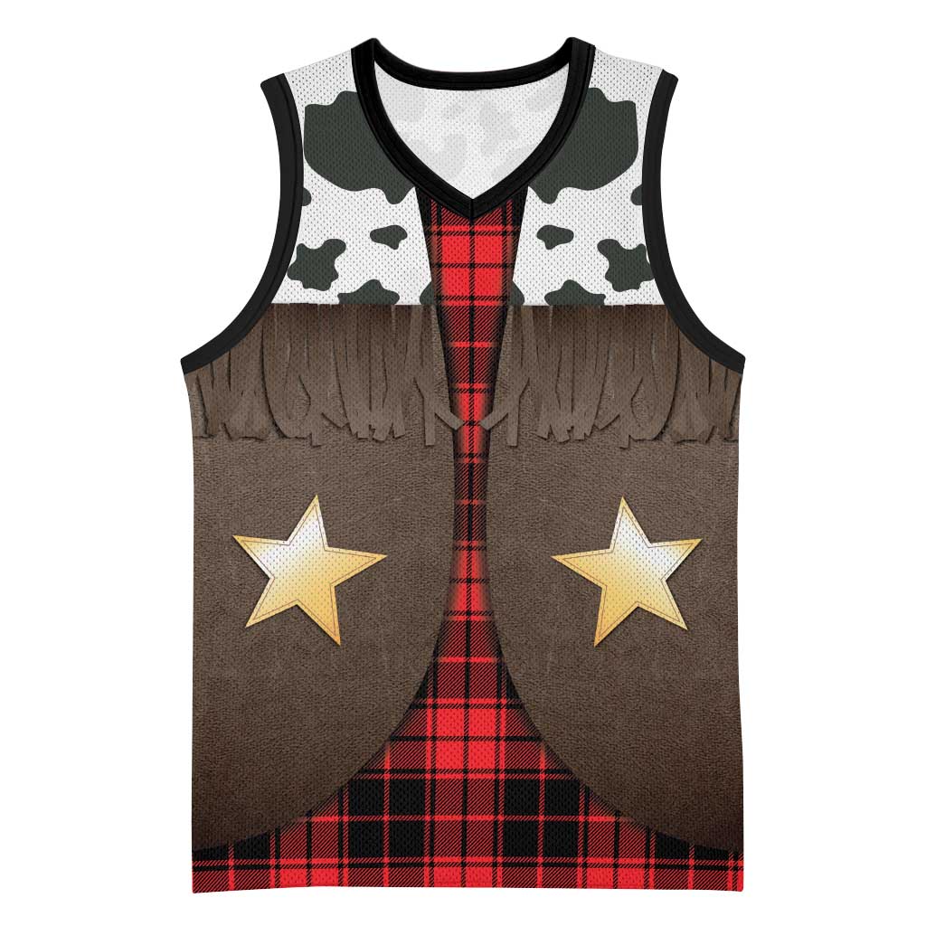 Cowboy Vest Costume Basketball Jersey Black Red Plaid Pattern - Wonder Print Shop