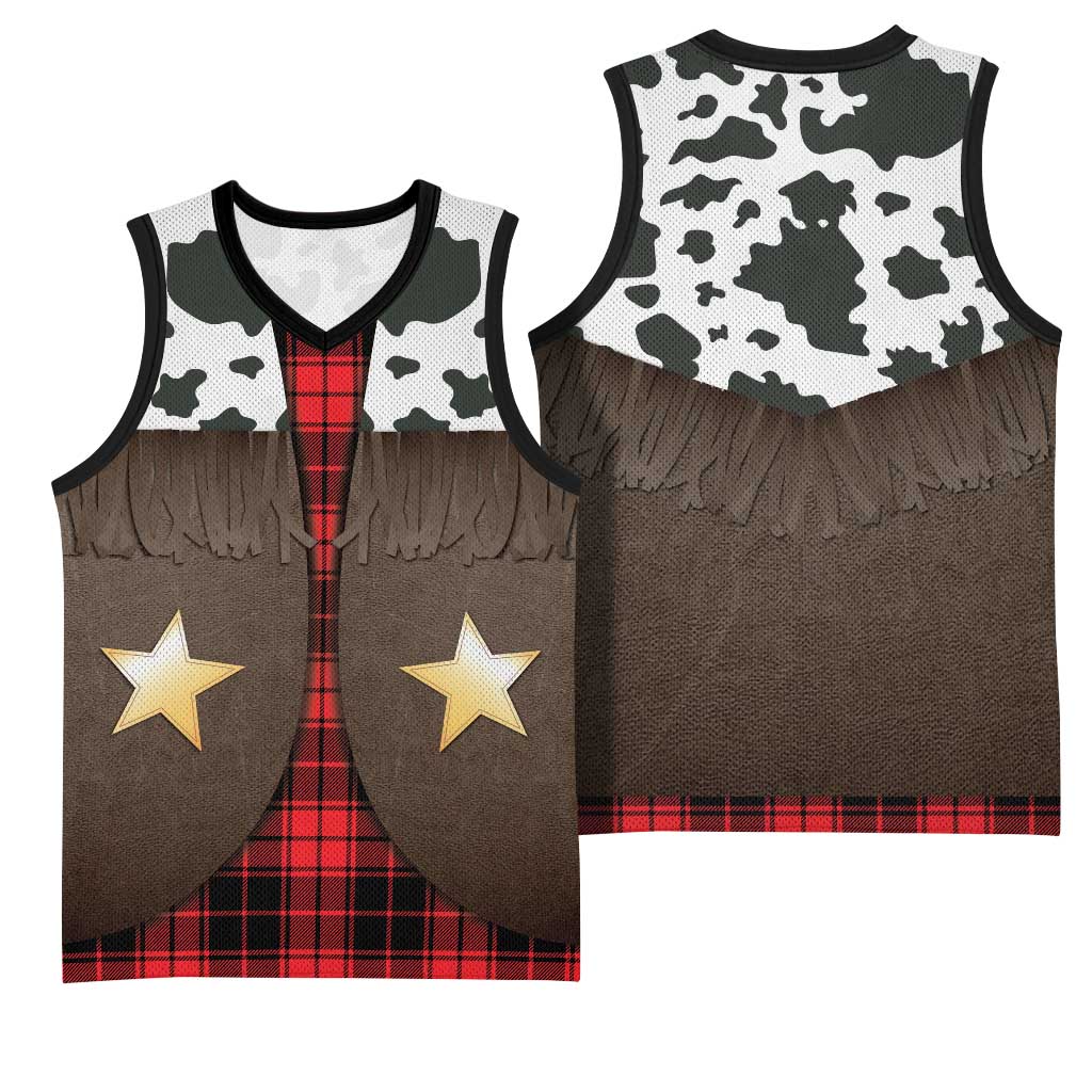Cowboy Vest Costume Basketball Jersey Black Red Plaid Pattern - Wonder Print Shop