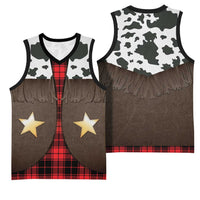 Cowboy Vest Costume Basketball Jersey Black Red Plaid Pattern - Wonder Print Shop