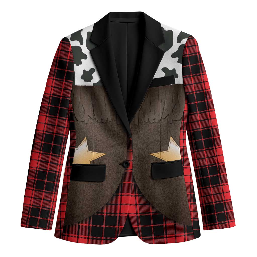 Cowboy Vest Costume Blazer Black Red Plaid Pattern - Wonder Print Shop