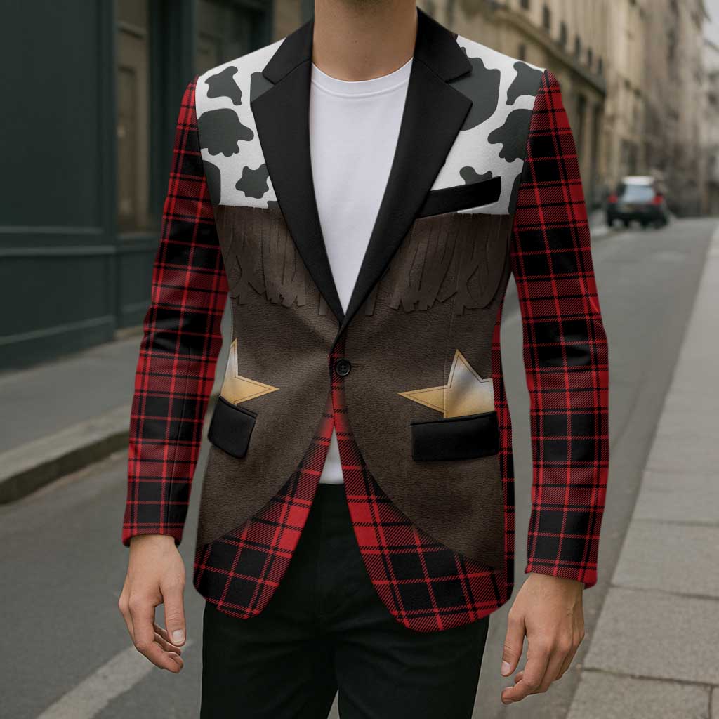 Cowboy Vest Costume Blazer Black Red Plaid Pattern - Wonder Print Shop