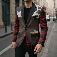 Cowboy Vest Costume Blazer Black Red Plaid Pattern - Wonder Print Shop