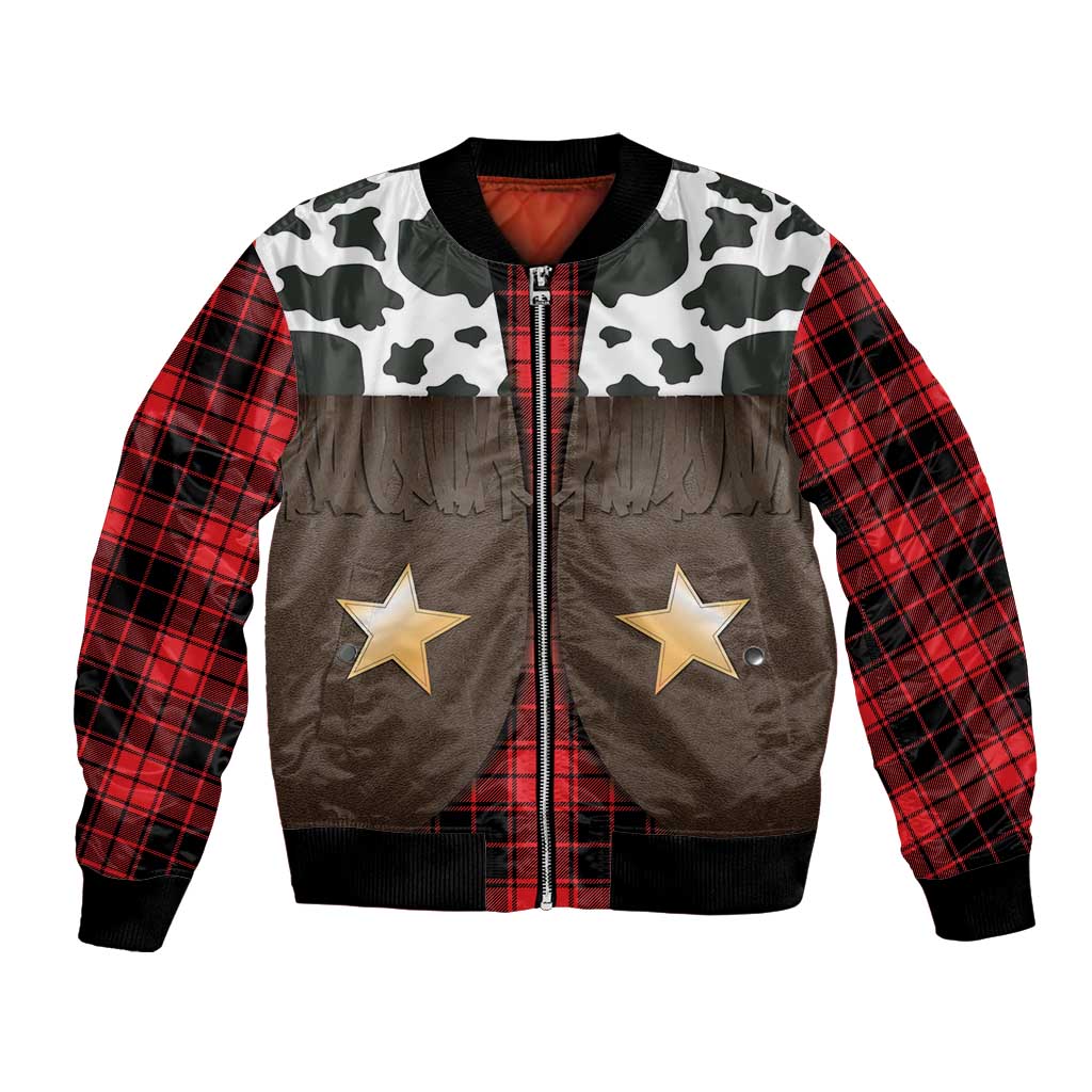 Cowboy Vest Costume Bomber Jacket Black Red Plaid Pattern - Wonder Print Shop