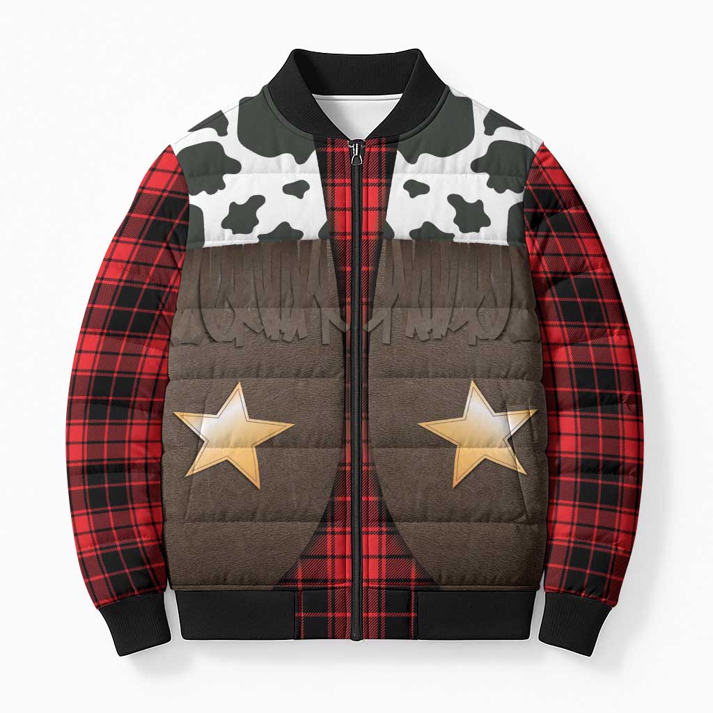 Cowboy Vest Costume Bomber Puffer Jacket Black Red Plaid Pattern - Wonder Print Shop
