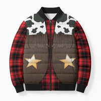 Cowboy Vest Costume Bomber Puffer Jacket Black Red Plaid Pattern - Wonder Print Shop
