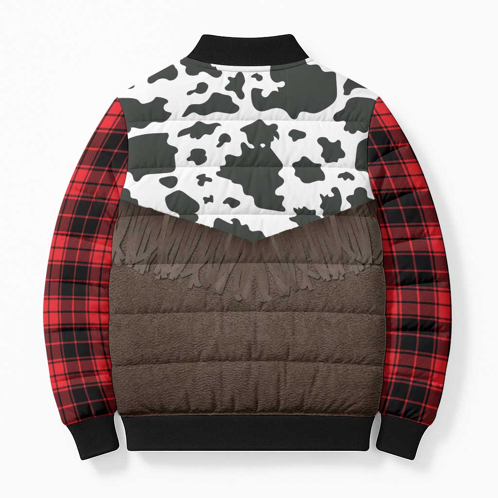 Cowboy Vest Costume Bomber Puffer Jacket Black Red Plaid Pattern - Wonder Print Shop