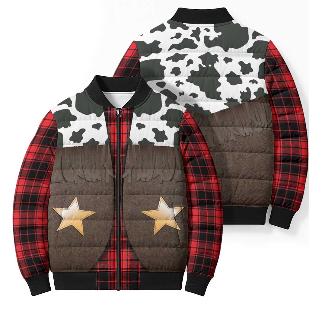 Cowboy Vest Costume Bomber Puffer Jacket Black Red Plaid Pattern - Wonder Print Shop