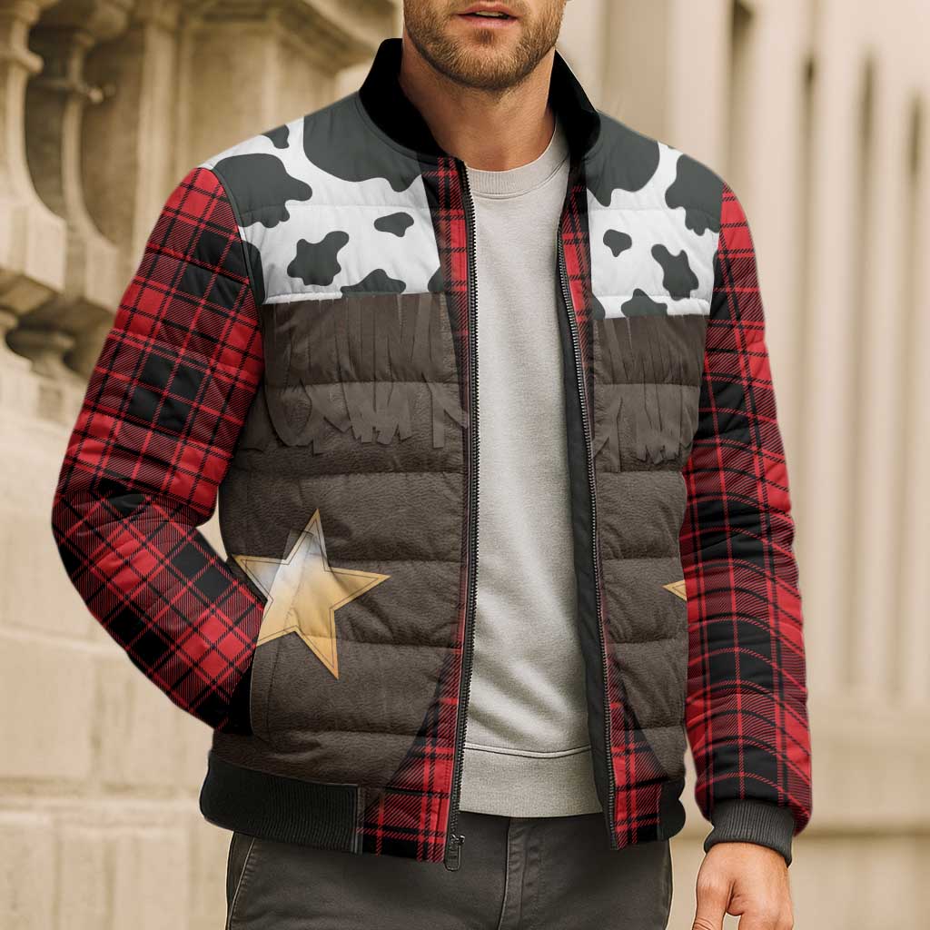 Cowboy Vest Costume Bomber Puffer Jacket Black Red Plaid Pattern - Wonder Print Shop