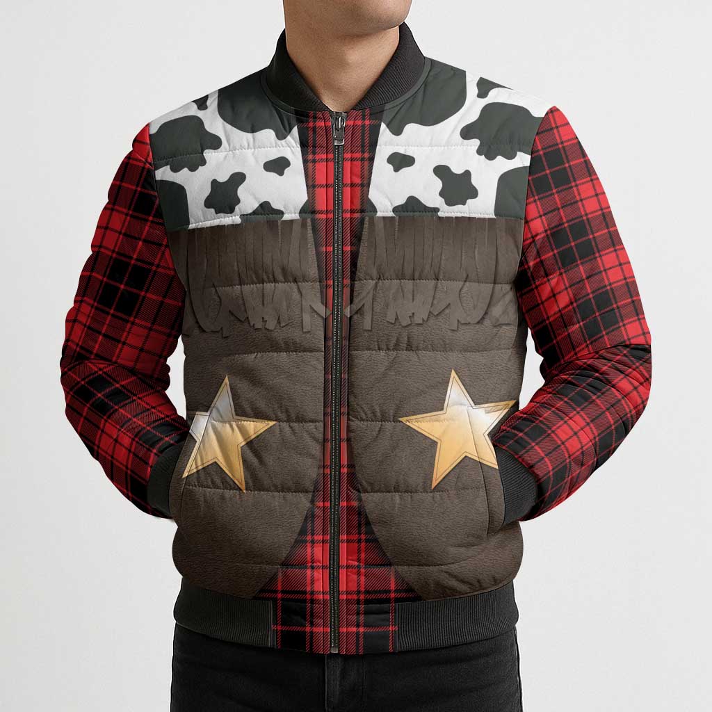 Cowboy Vest Costume Bomber Puffer Jacket Black Red Plaid Pattern - Wonder Print Shop