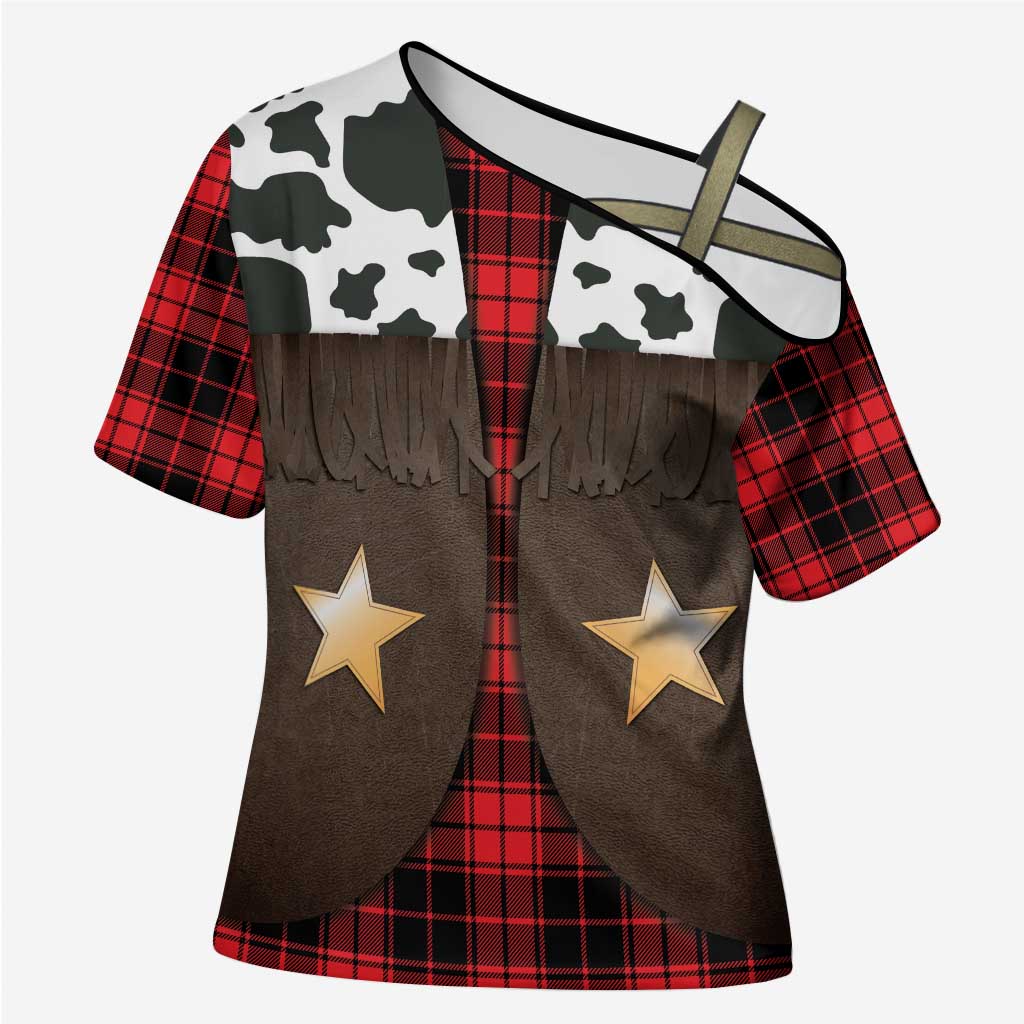 Cowboy Vest Costume Cross Shoulder Shirt Black Red Plaid Pattern - Wonder Print Shop