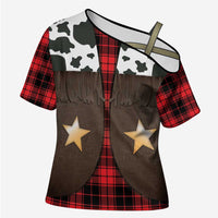 Cowboy Vest Costume Cross Shoulder Shirt Black Red Plaid Pattern - Wonder Print Shop