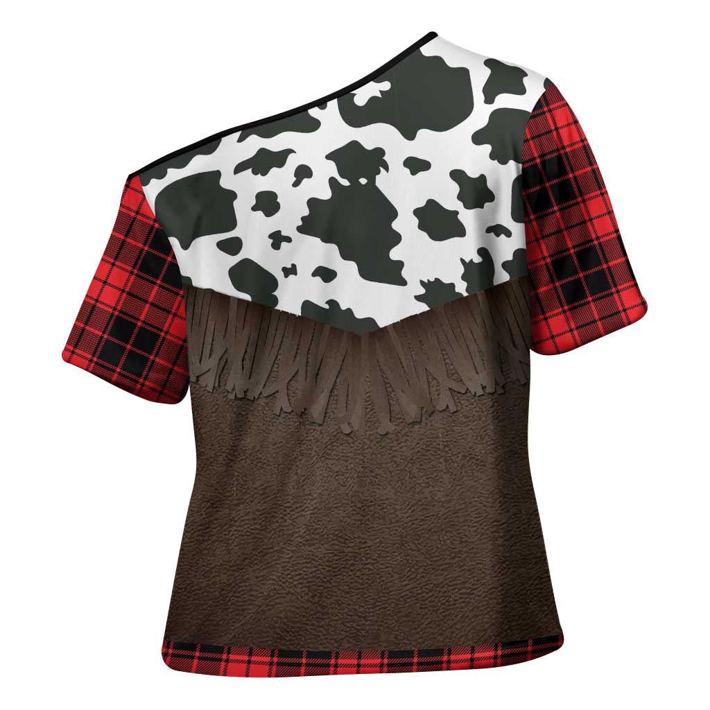 Cowboy Vest Costume Cross Shoulder Shirt Black Red Plaid Pattern - Wonder Print Shop