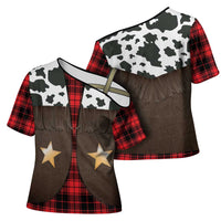 Cowboy Vest Costume Cross Shoulder Shirt Black Red Plaid Pattern - Wonder Print Shop