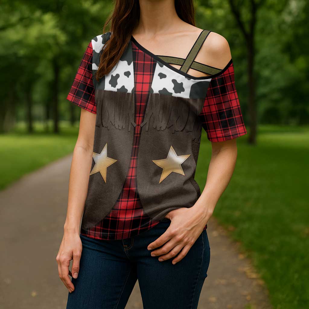 Cowboy Vest Costume Cross Shoulder Shirt Black Red Plaid Pattern - Wonder Print Shop