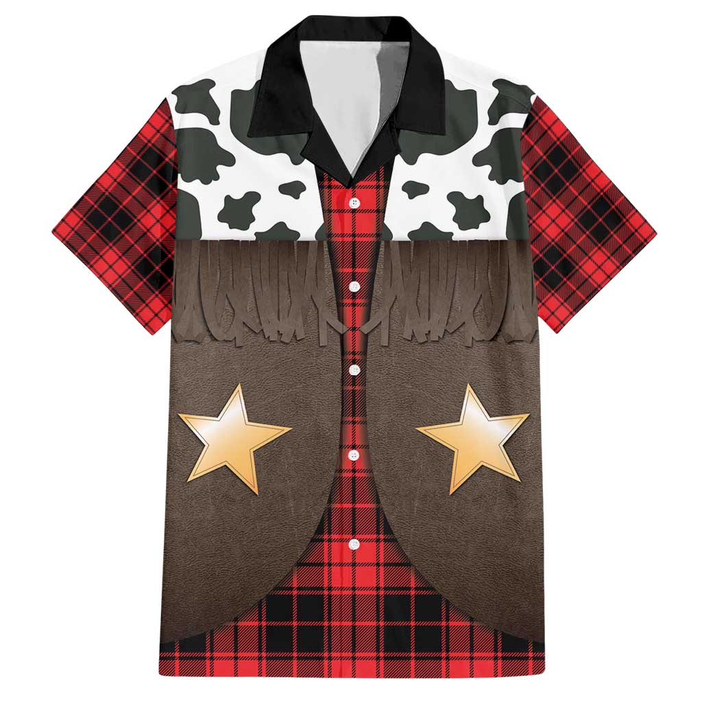 Cowboy Vest Costume Hawaiian Shirt Black Red Plaid Pattern - Wonder Print Shop