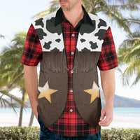 Cowboy Vest Costume Hawaiian Shirt Black Red Plaid Pattern - Wonder Print Shop