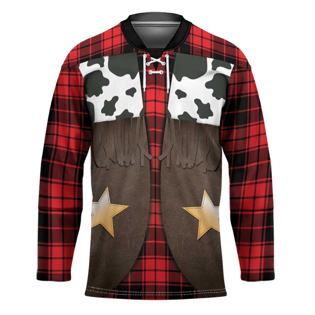 Cowboy Vest Costume Hockey Jersey Black Red Plaid Pattern - Wonder Print Shop