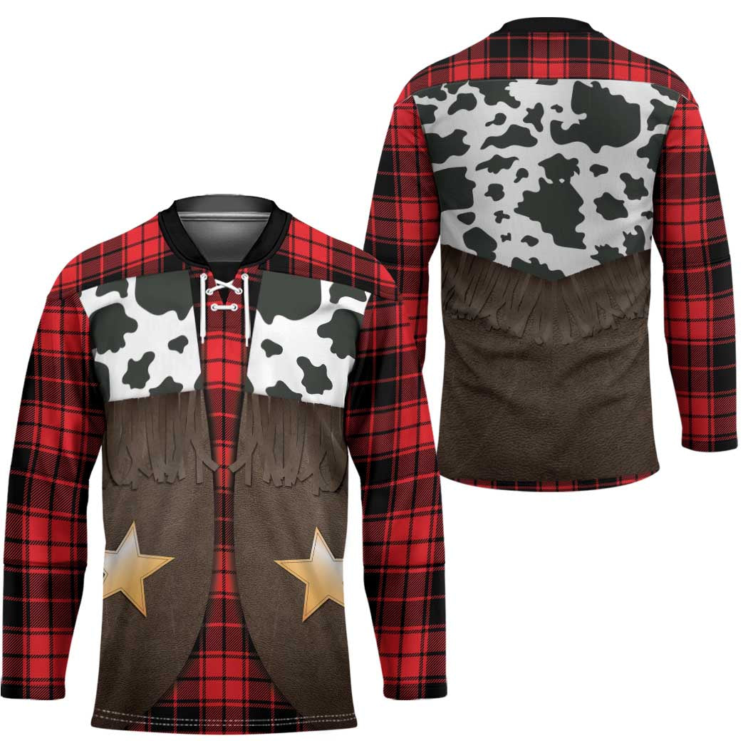 Cowboy Vest Costume Hockey Jersey Black Red Plaid Pattern - Wonder Print Shop