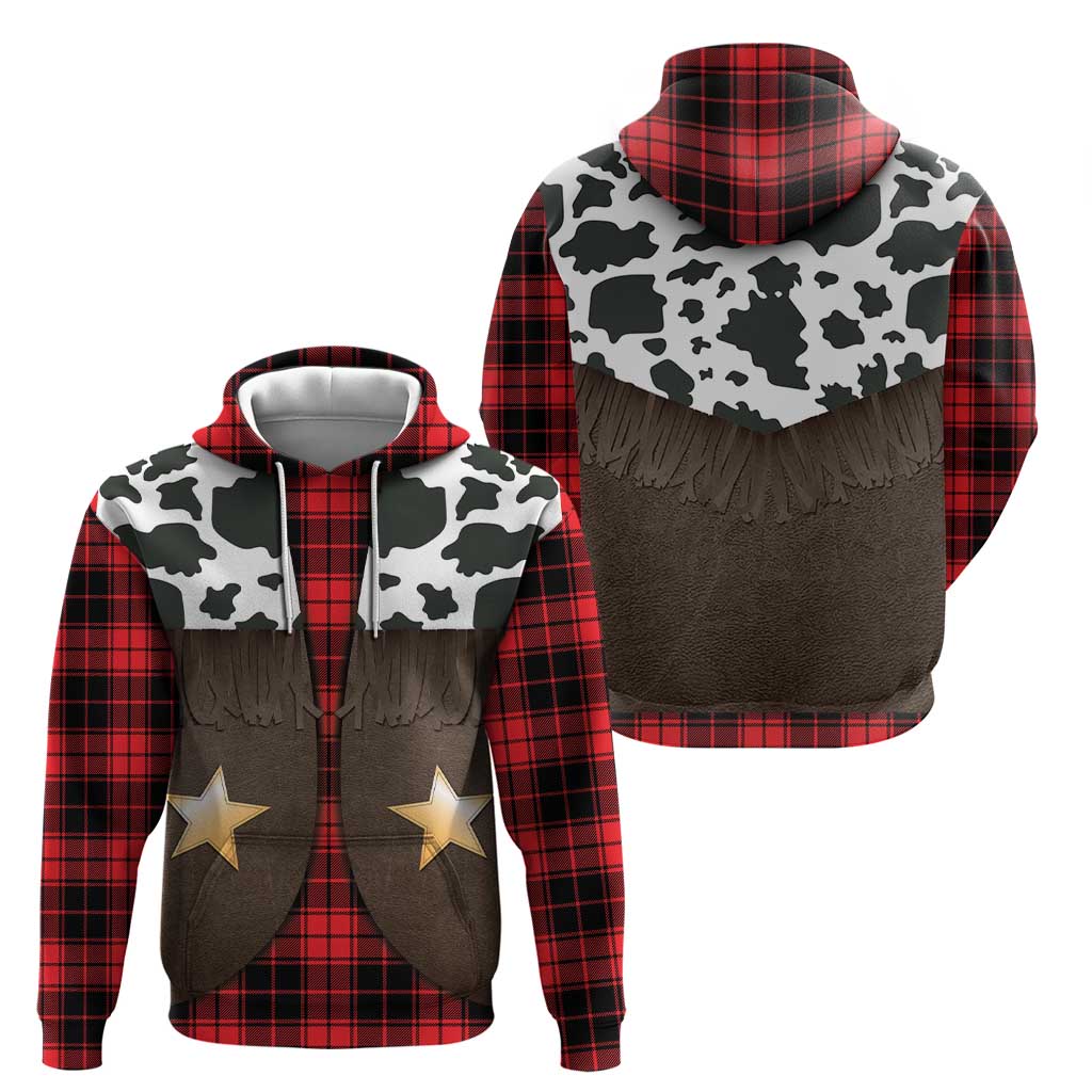 Cowboy Vest Costume Hoodie Black Red Plaid Pattern - Wonder Print Shop