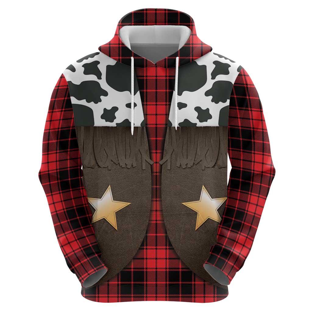 Cowboy Vest Costume Hoodie Black Red Plaid Pattern - Wonder Print Shop