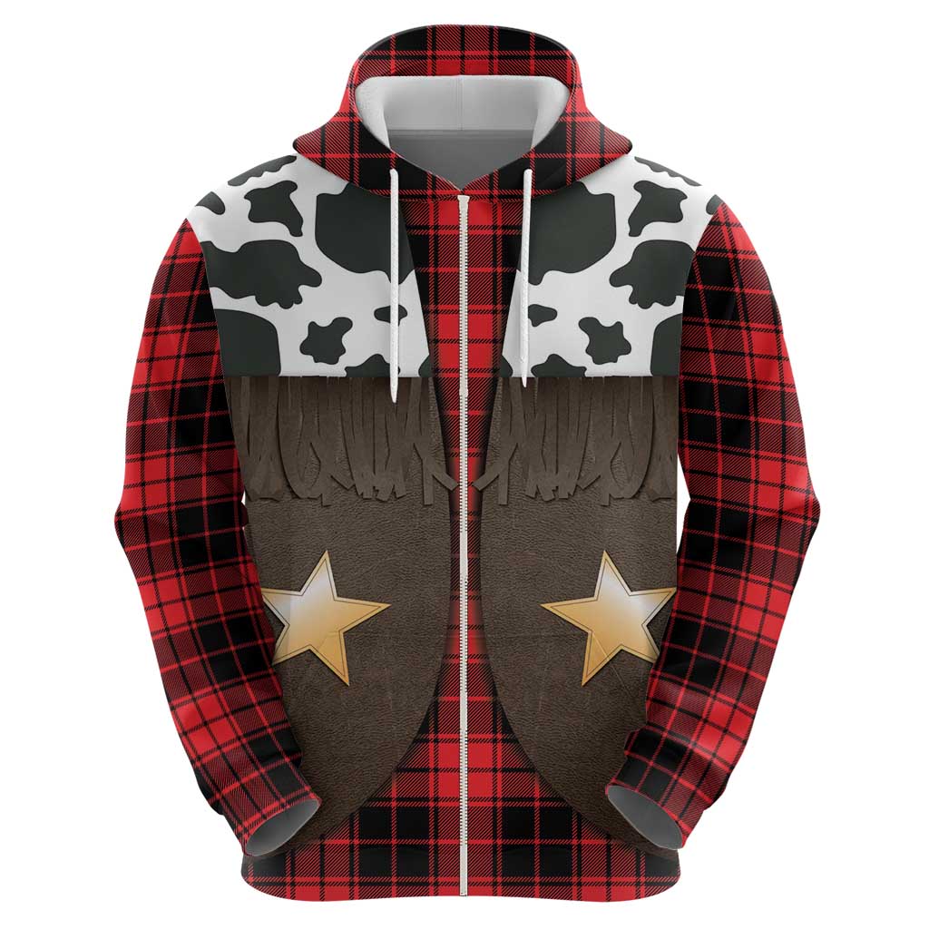 Cowboy Vest Costume Hoodie Black Red Plaid Pattern - Wonder Print Shop