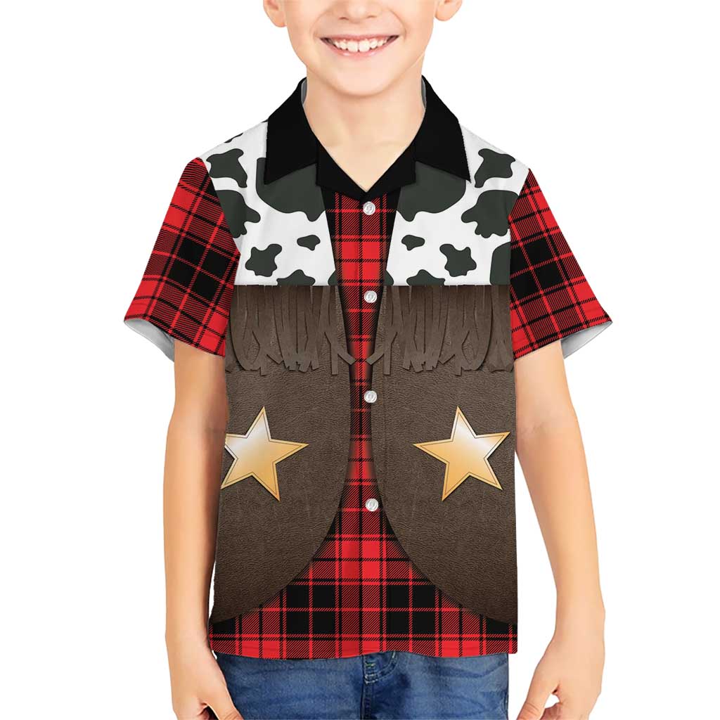 Cowboy Vest Costume Kid Hawaiian Shirt Black Red Plaid Pattern - Wonder Print Shop