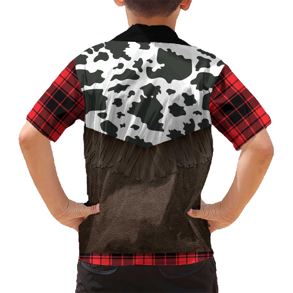 Cowboy Vest Costume Kid Hawaiian Shirt Black Red Plaid Pattern - Wonder Print Shop