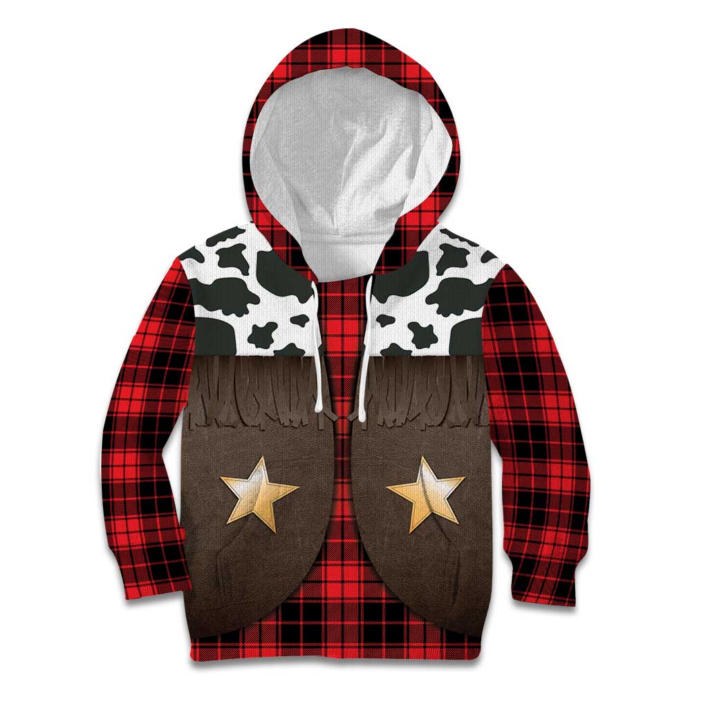 Cowboy Vest Costume Kid Hoodie Black Red Plaid Pattern - Wonder Print Shop