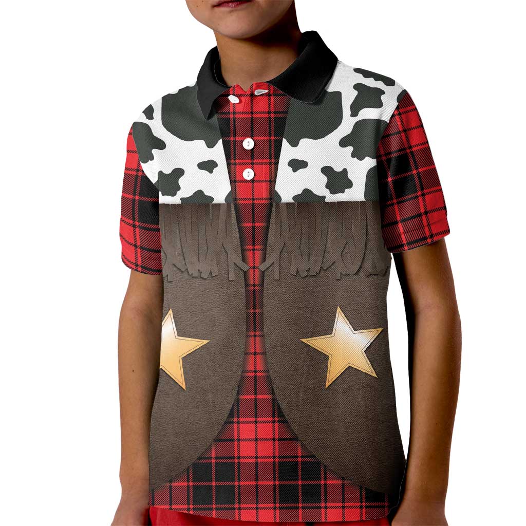 Cowboy Vest Costume Kid Polo Shirt Black Red Plaid Pattern - Wonder Print Shop