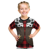 Cowboy Vest Costume Kid T Shirt Black Red Plaid Pattern - Wonder Print Shop
