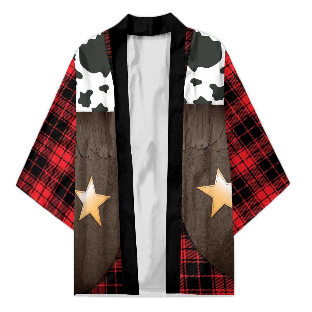 Cowboy Vest Costume Kimono Black Red Plaid Pattern - Wonder Print Shop